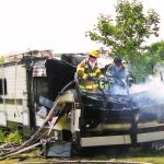 photo by Ed Marshall of a camper fire in Baker Heights WV.